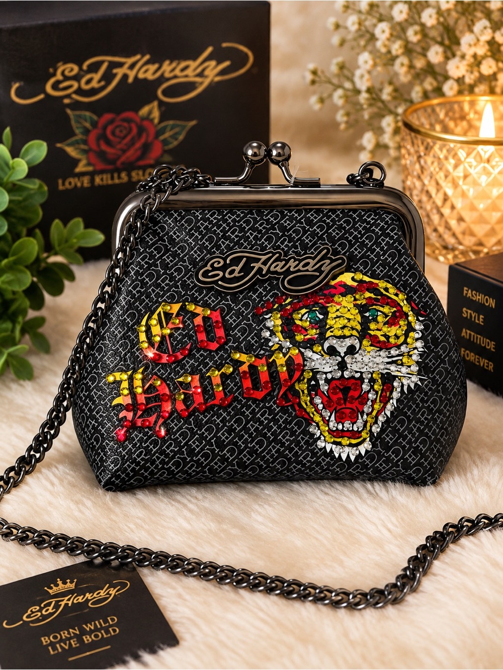 Ed Hardy Micro Kiss-Lock Crossbody Bag